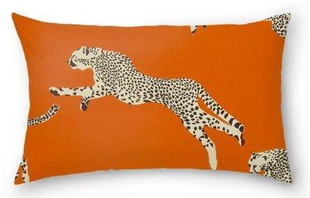 Scalamandre Clementine Orange Leaping Cheetah Decorative Lumbar Pillow - Pillows - The Well Appointed House