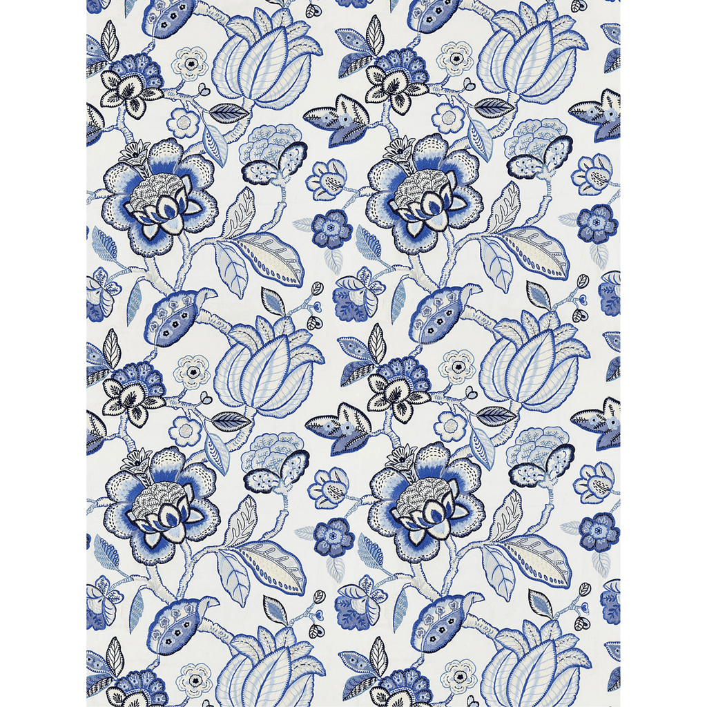 Scalamandre Cormandel Blue Embroidered Floral Fabric - Fabric by the Yard - The Well Appointed House