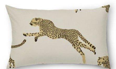 Scalamandre Dune Ivory Leaping Cheetah Decorative Lumbar Pillow - Pillows - The Well Appointed House