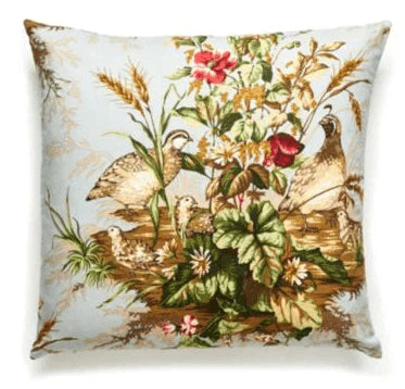 Scalamandre Edwin's Covey London Blue Birds & Foliage Decorative Throw Pillow - Pillows - The Well Appointed House