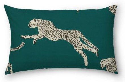 Scalamandre Evergreen Leaping Cheetah Decorative Lumbar Pillow - Pillows - The Well Appointed House