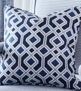 Scalamandre Indigo Blue Oak Bluff Trellis Print Outdoor Decorative Throw Pillow - Outdoor Pillows - The Well Appointed House