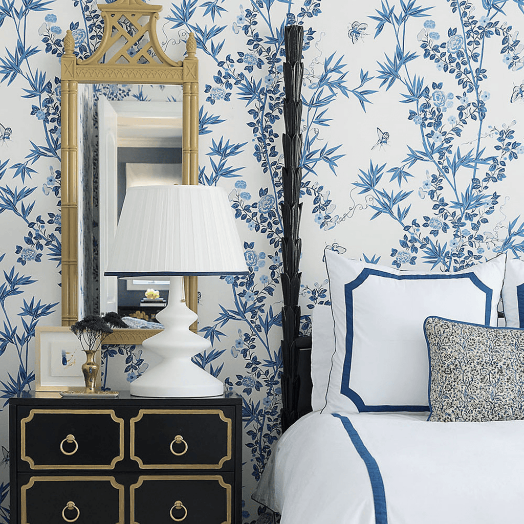 Scalamandre Jardin De Chine Wallcovering in Porcelain Blue & White - Wallpaper - The Well Appointed House