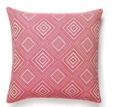 Scalamandre Outdoor Antigua Hibiscus Pink Woven Geometric Pattern Decorative Throw Pillow - Outdoor Pillows - The Well Appointed House