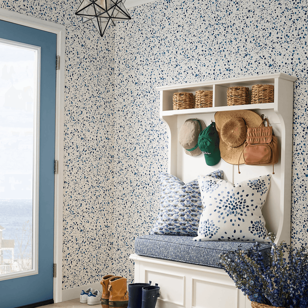 Scalamandre Spatter Navy on White Wallcovering - Wallpaper - The Well Appointed House