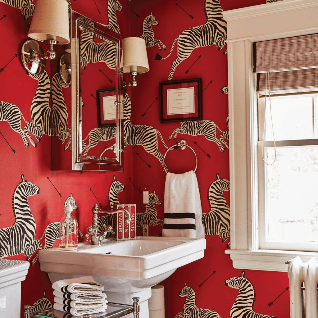 Scalamandre Zebras Wallpaper in Masai Red - Wallpaper - The Well Appointed House
