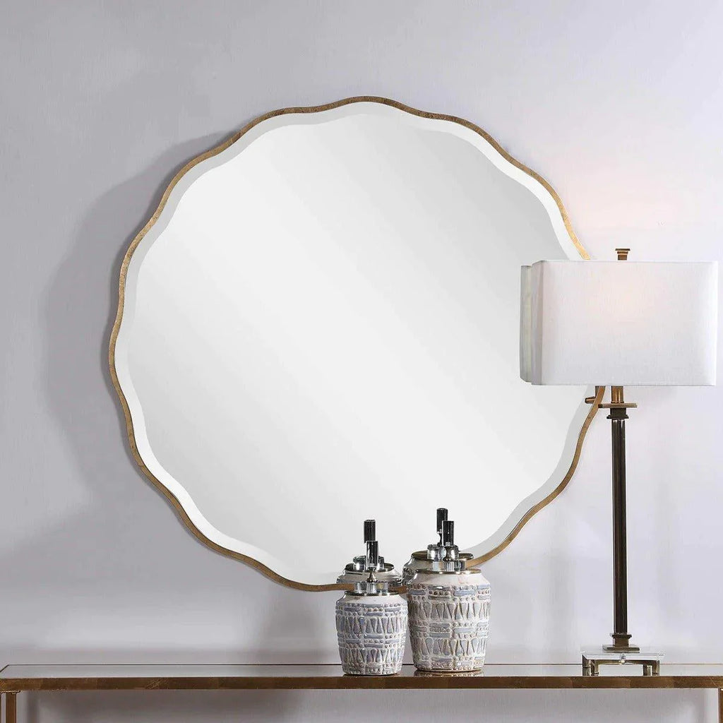Scalloped Edge Mirror With Wood Frame in Aged Gold Color - Wall Mirrors - The Well Appointed House