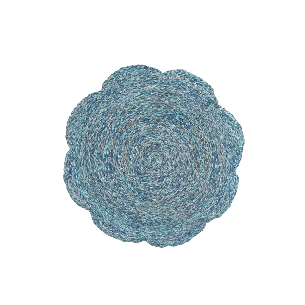 Scalloped Edge Round Raffia Placemats in Mixed Blue - Placemats & Napkin Rings - The Well Appointed House