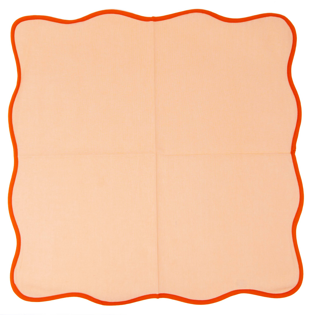 Set Of Four Tone-On-Tone Orange Scalloped Cotton Napkins - The Well Appointed House