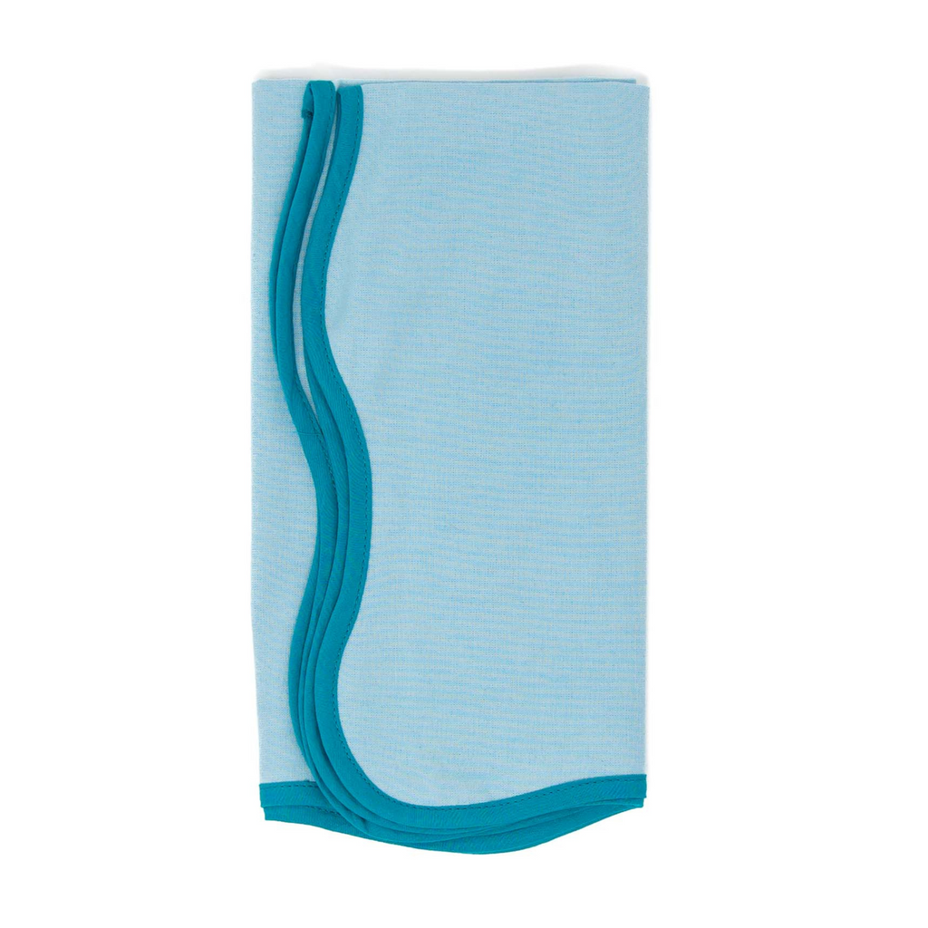Set Of Four Tone-On-Tone Teal Scalloped Cotton Napkins - The Well Appointed House