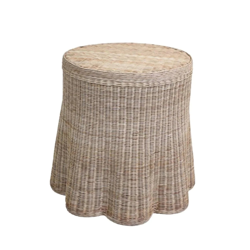 Scalloped Round Wicker Side Table - Side & Accent Tables - The Well Appointed House