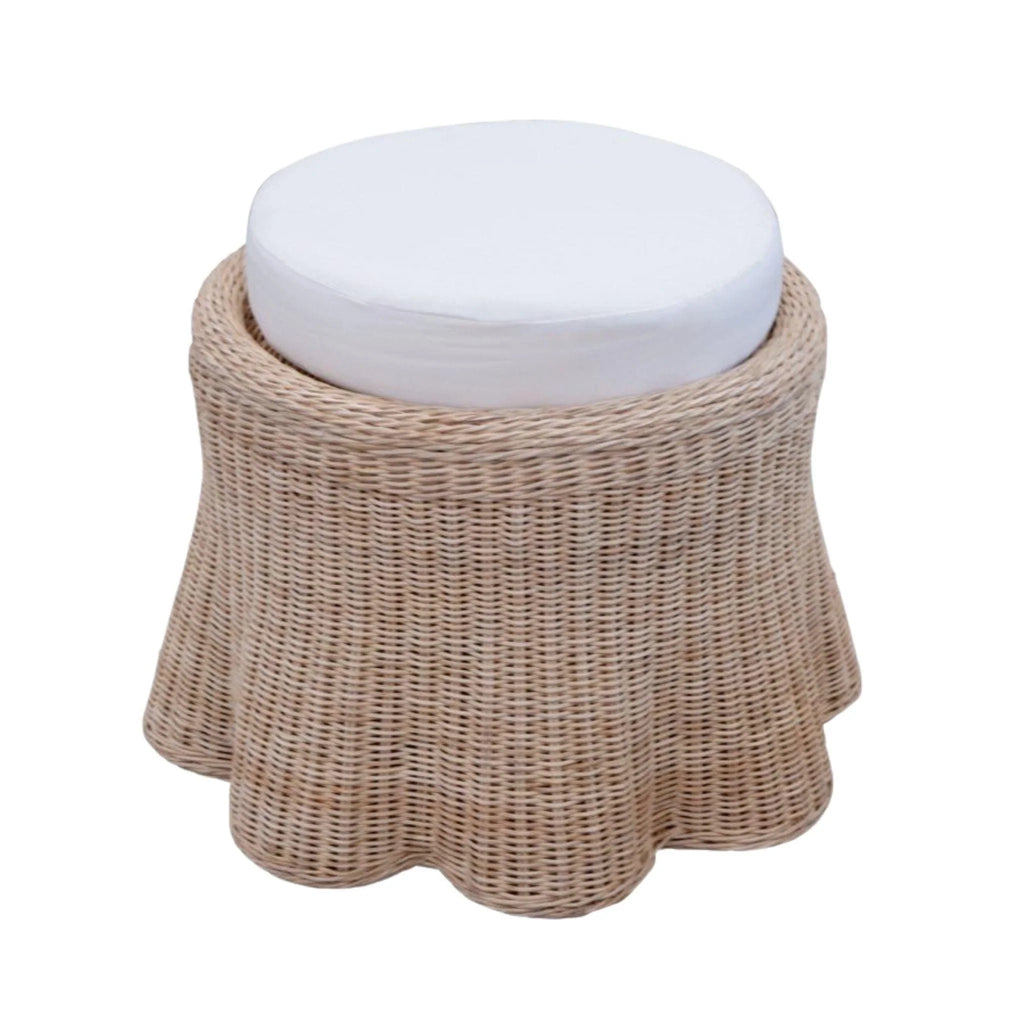 Scalloped Small Round Upholstered Ottoman - Ottomans, Benches & Stools - The Well Appointed House