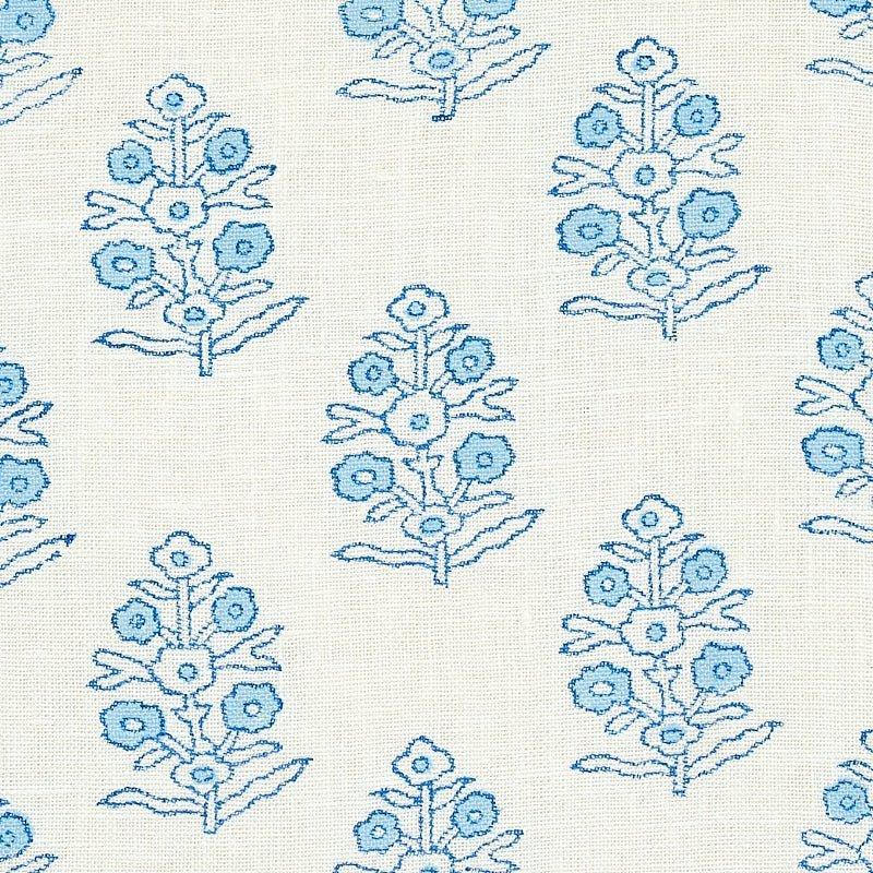 Schumacher Aditi Hand Blocked Print Fabric in Blue - Fabric - The Well Appointed House