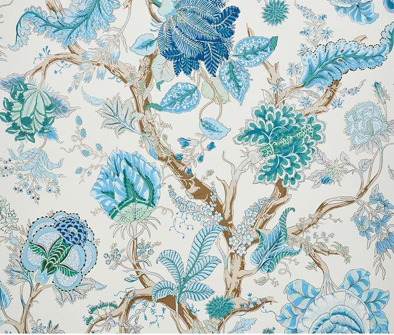 Schumacher Indian Arbre Wallpaper in Peacock and Emerald - Wallpaper - The Well Appointed House