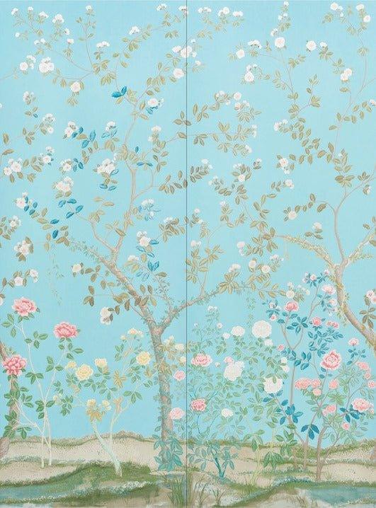 Schumacher Madame De Pompadour Two Panel Wallpaper Set in Aqua - Wallpaper - The Well Appointed House