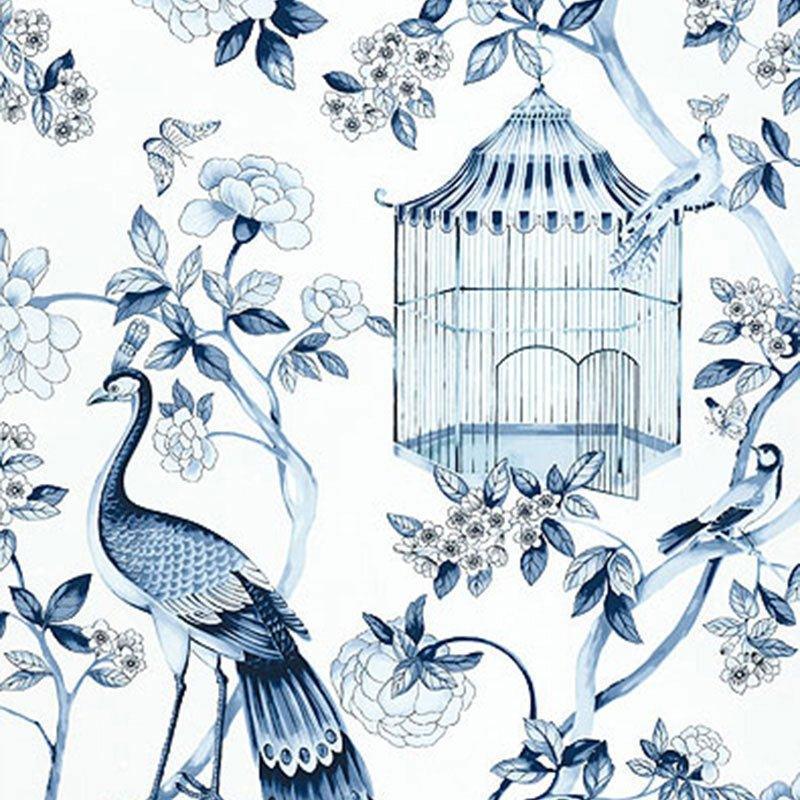 Schumacher Oiseaux Et Fleurs Wallpaper in Porcelain - Wallpaper - The Well Appointed House