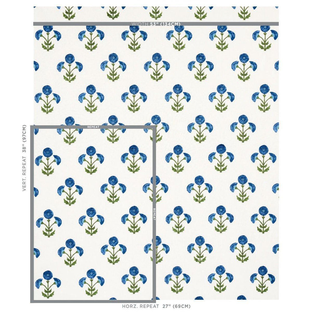 Schumacher Saranda Flower Embroidery Fabric in Royal - Fabric - The Well Appointed House