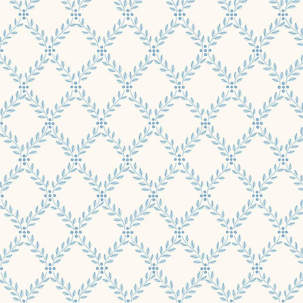 Schumacher Trellis Leaves Wallpaper in Blue - Wallpaper - The Well Appointed House