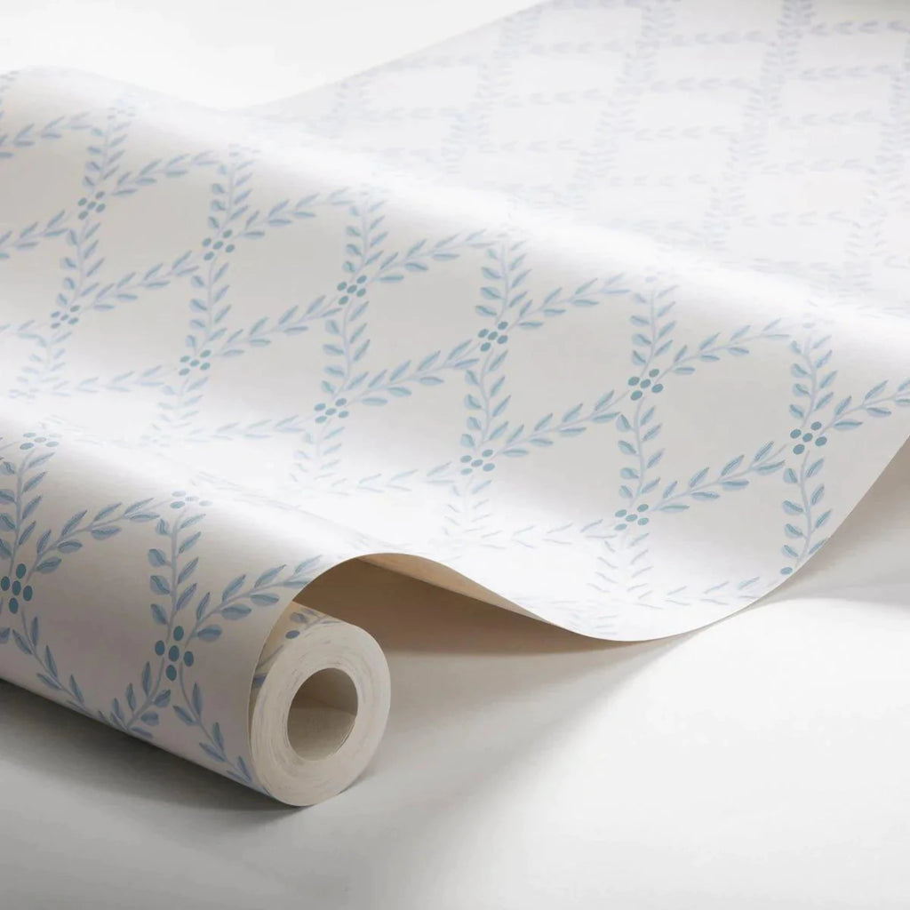 Schumacher Trellis Leaves Wallpaper in Blue – The Well Appointed House