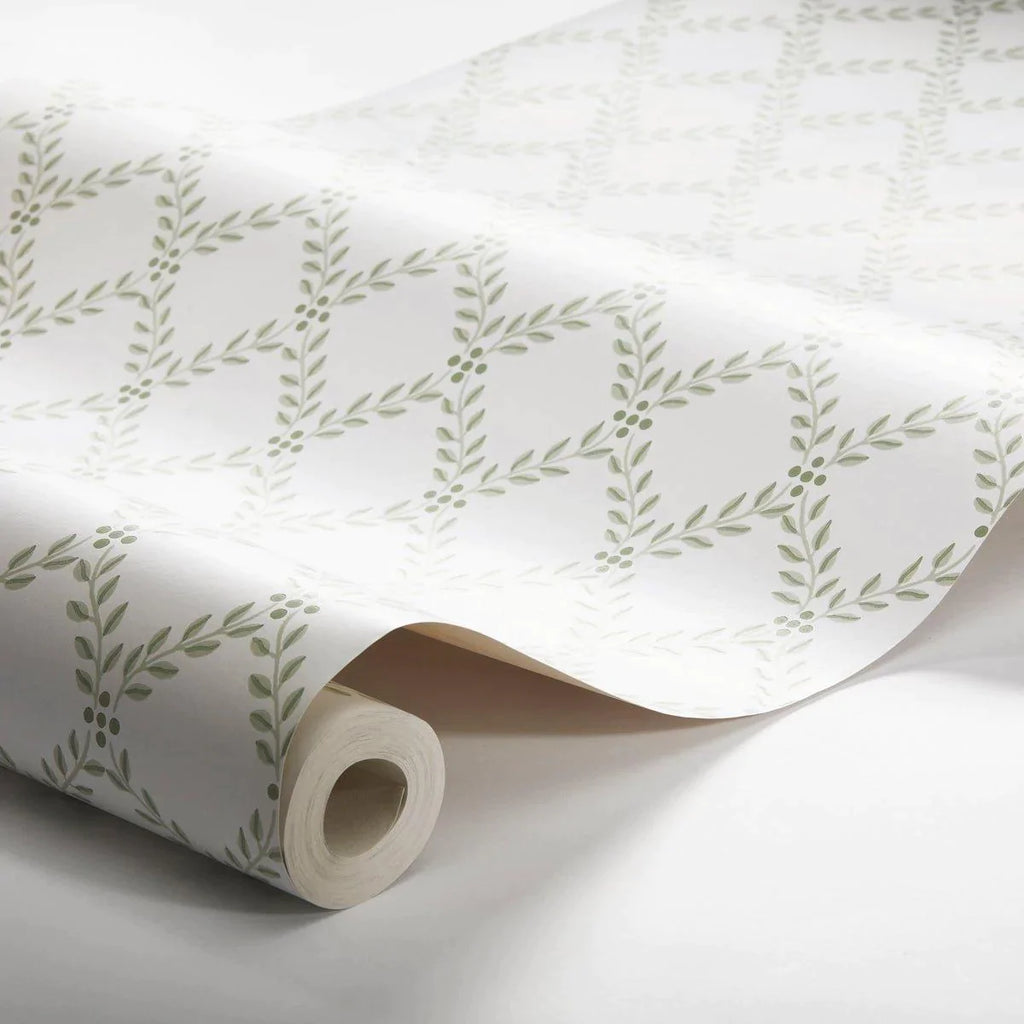 Schumacher Trellis Leaves Wallpaper in Leaf - Wallpaper - The Well Appointed House