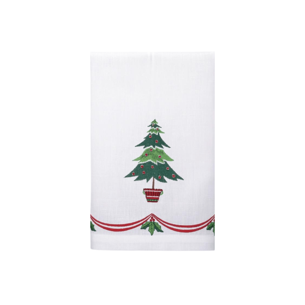 Set of 12 Christmas Tree Embroidered Hand Towels - Christmas Hand Towels - The Well Appointed House