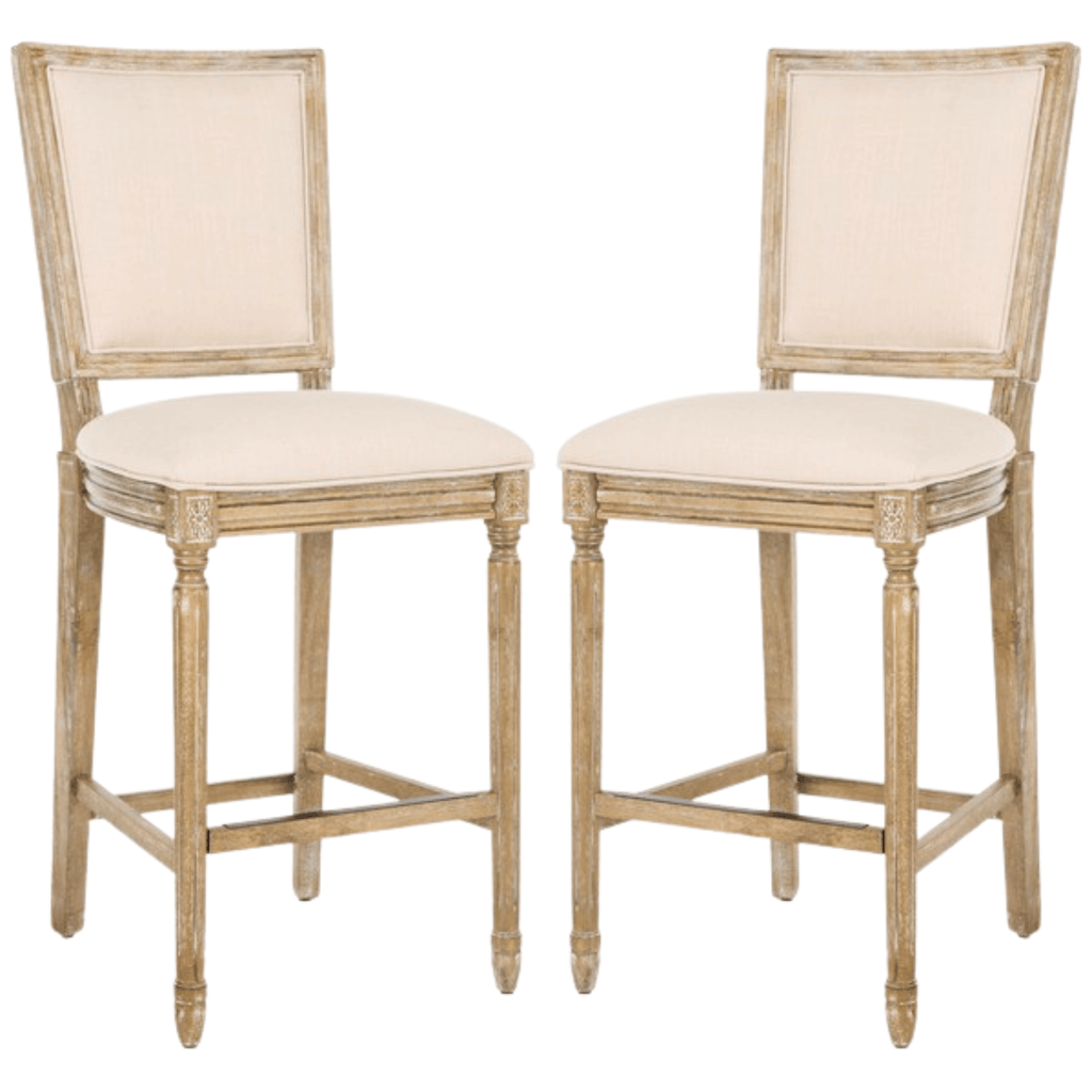 Set of 2 Beige and Oak Rustic Bar Stools - Bar & Counter Stools - The Well Appointed House