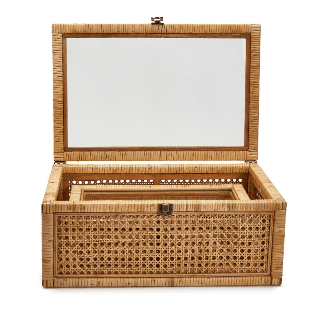 Set of 2 Hand-Crafted Rattan Decorative Storage Boxes with Glass Lid and Latch - Decorative Boxes - The Well Appointed House