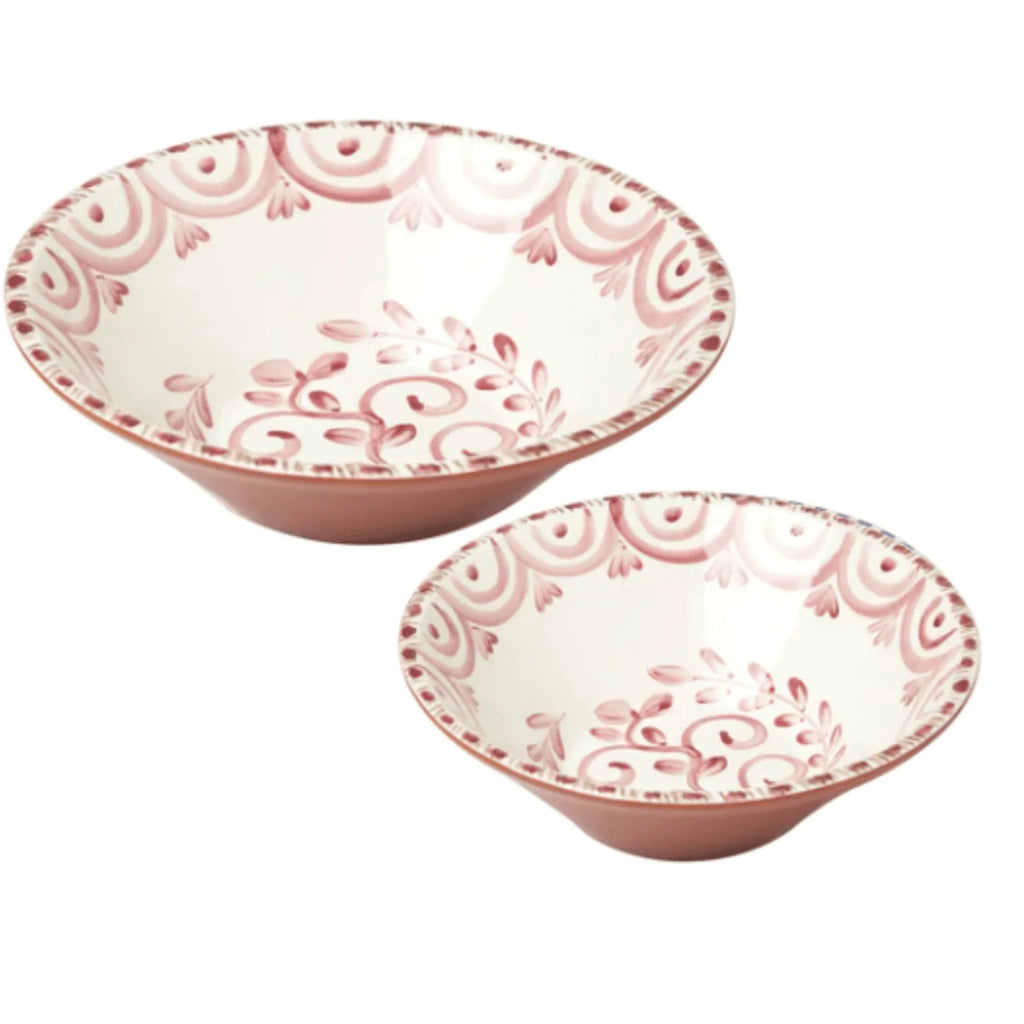 Set of 2 Hand Painted Pink & White Serving Bowls - Serveware - The Well Appointed House