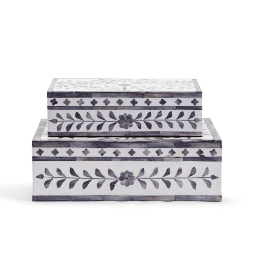 Set of 2 Jaipur Palace Gray & White Tear Hinged Box - Decorative Boxes - The Well Appointed House