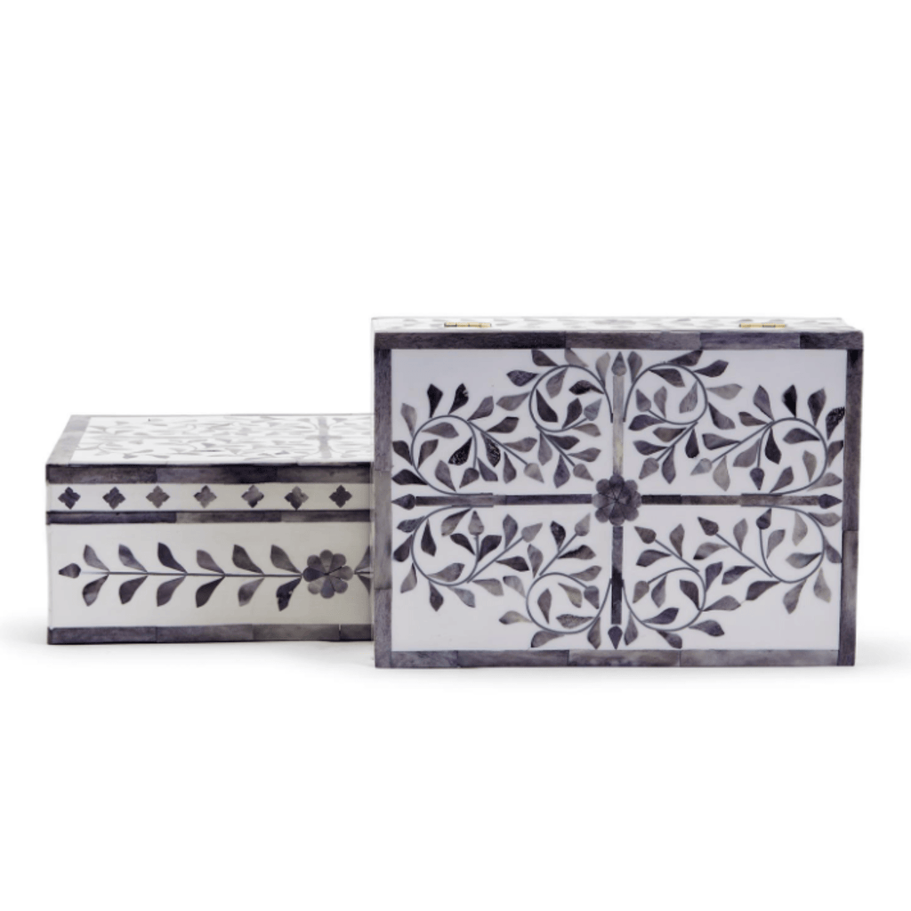 Set of 2 Jaipur Palace Gray & White Tear Hinged Box - Decorative Boxes - The Well Appointed House