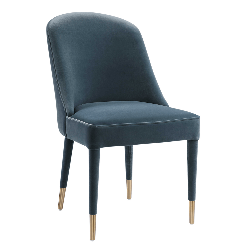Set of 2 Modern Armless Dining Chairs Upholstered in Slate Blue Velvet - Dining Chairs - The Well Appointed House