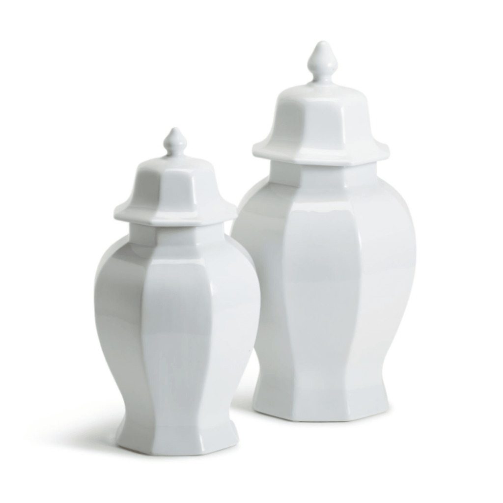 Set of 2 Porcelain White Hexagonal Conservatory Ginger Jars with Lid - Vases & Jars - The Well Appointed House