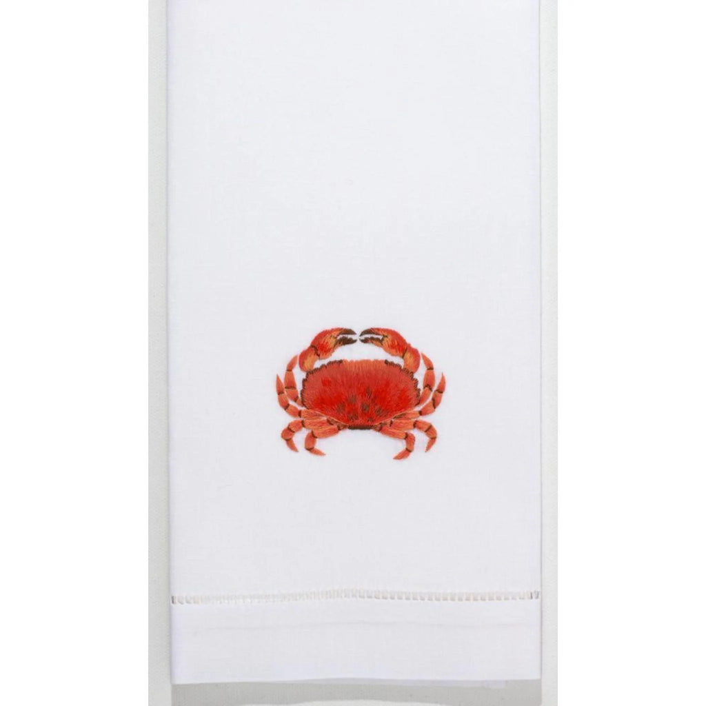 Set of 2 Red Crab Nautical Embroidered Cotton Hand Towels - Hand Towels - The Well Appointed House