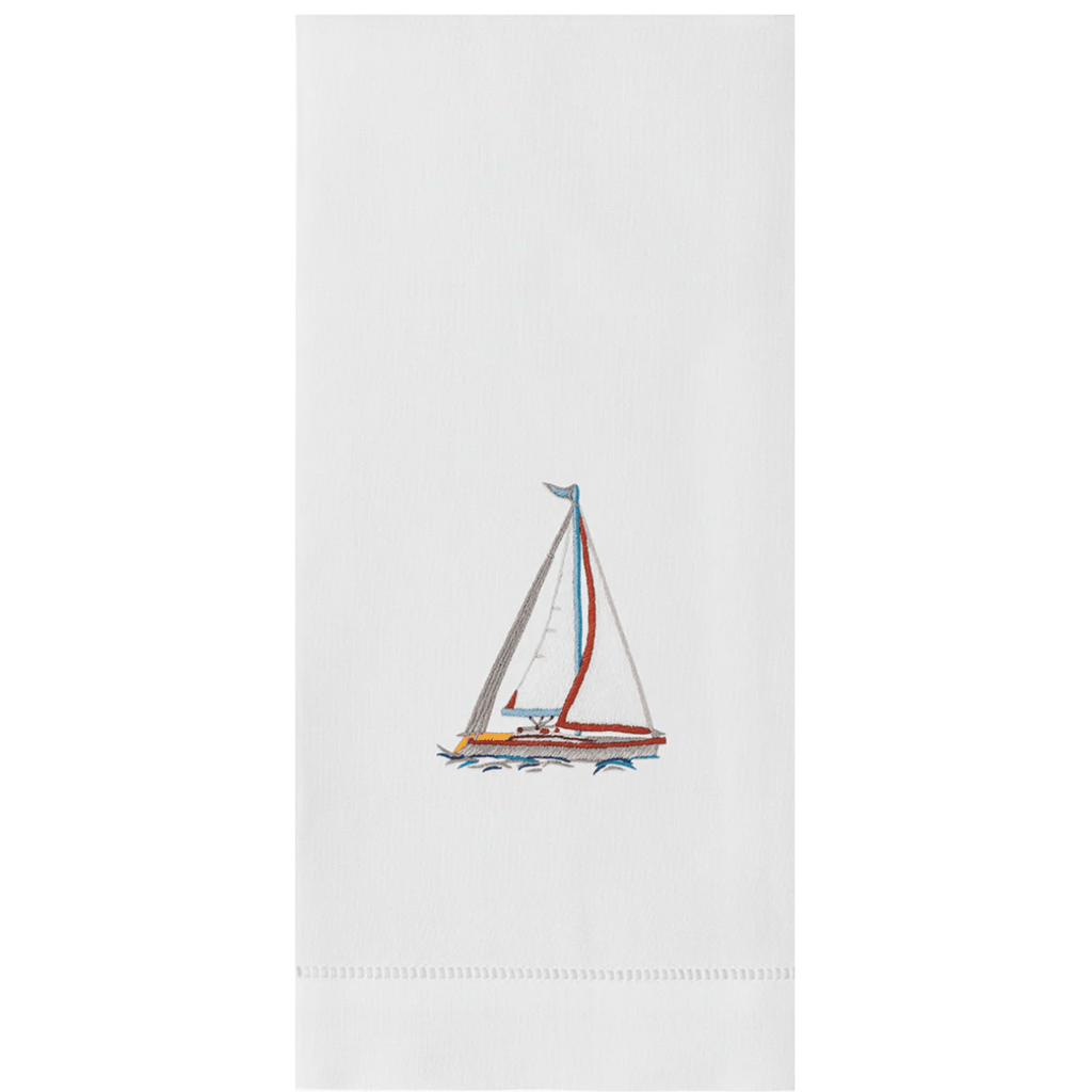 Set of 2 Sailboat Embroidered Hand Towels - Hand Towels - The Well Appointed House