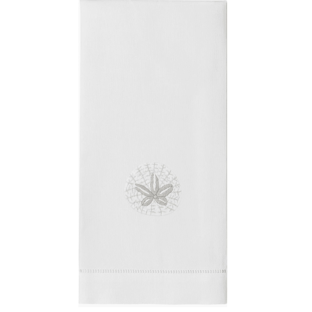 Set of 2 Sand Dollar Design White Cotton Hand Towels - Hand Towels - The Well Appointed House