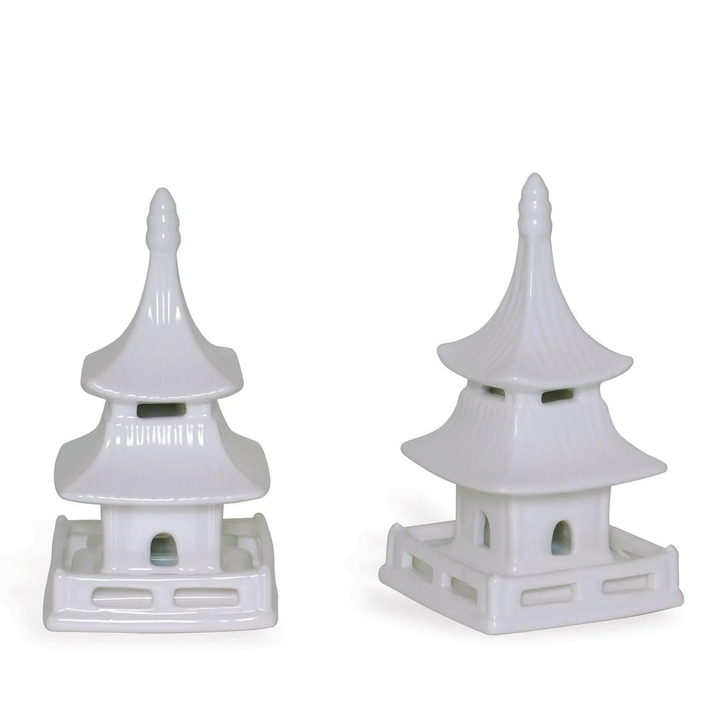 Set of 2 Short Matte White Glaze Porcelain Pagodas - Decorative Objects - The Well Appointed House