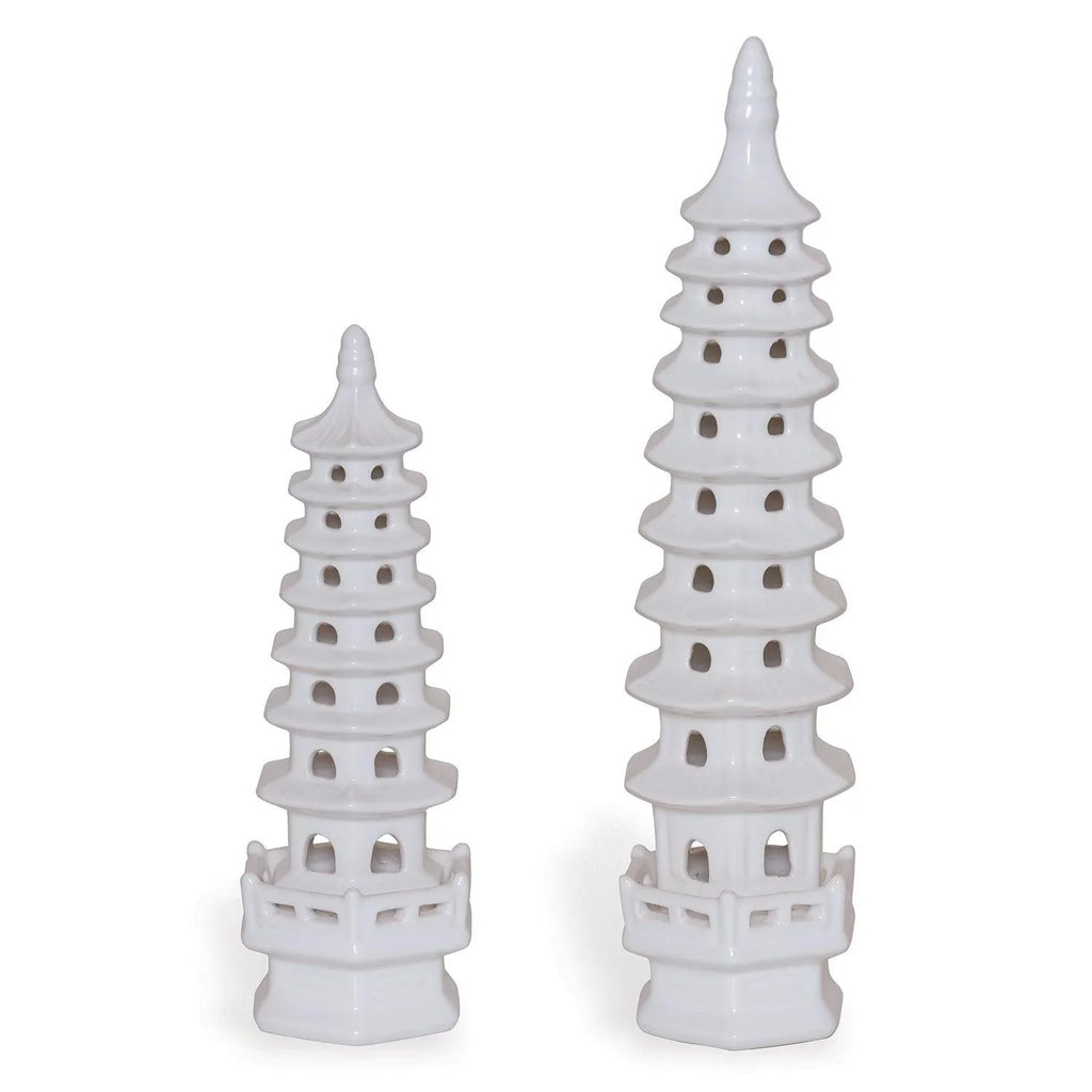 Set of 2 Tall Matte White Glaze Porcelain Pagodas - Decorative Objects - The Well Appointed House