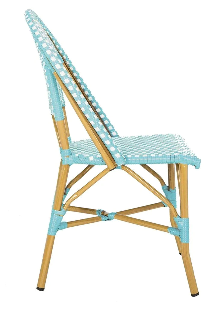 Set of 2 Teal and White Indoor-Outdoor French Bistro Stacking Side Chairs - Outdoor Dining Tables & Chairs - The Well Appointed House