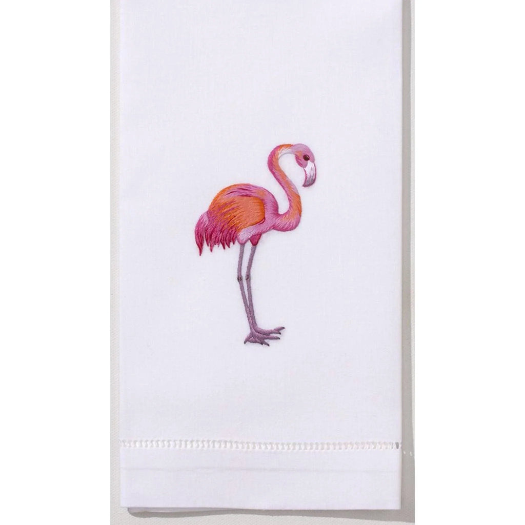 Set of 2 White Cotton Flamingo Hand Towels - Hand Towels - The Well Appointed House