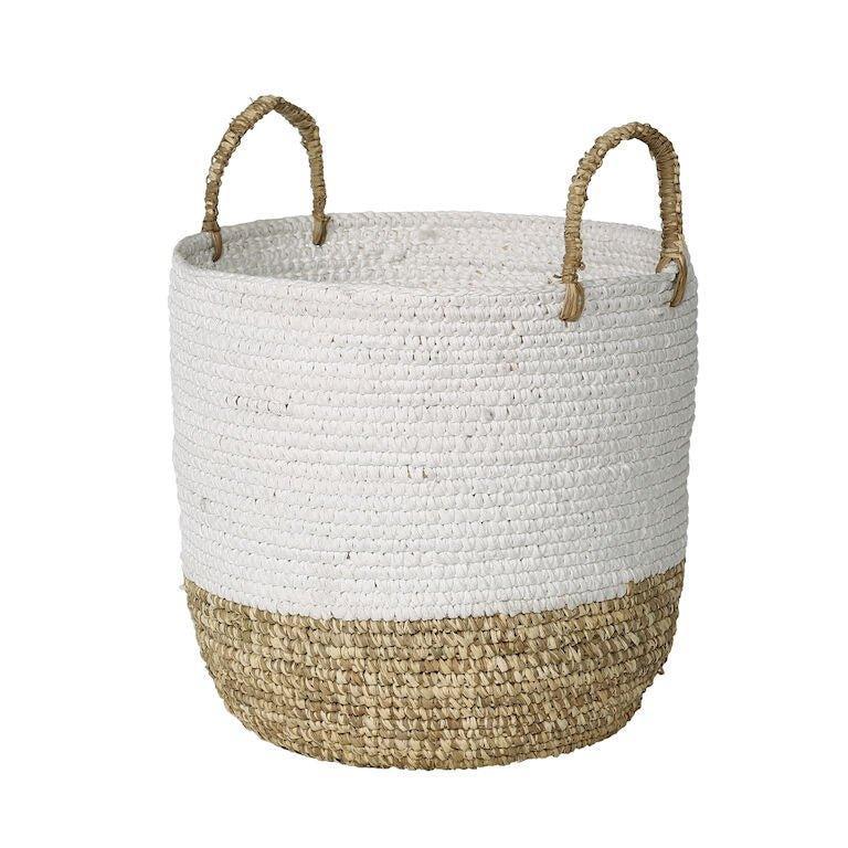 Set of 3 Natural Rattan Woven Baskets With White Band - Baskets & Bins - The Well Appointed House