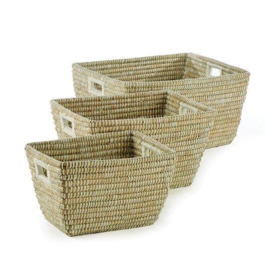 Set of 3 Rectangular Rivergrass Baskets With Handles - Baskets & Bins - The Well Appointed House