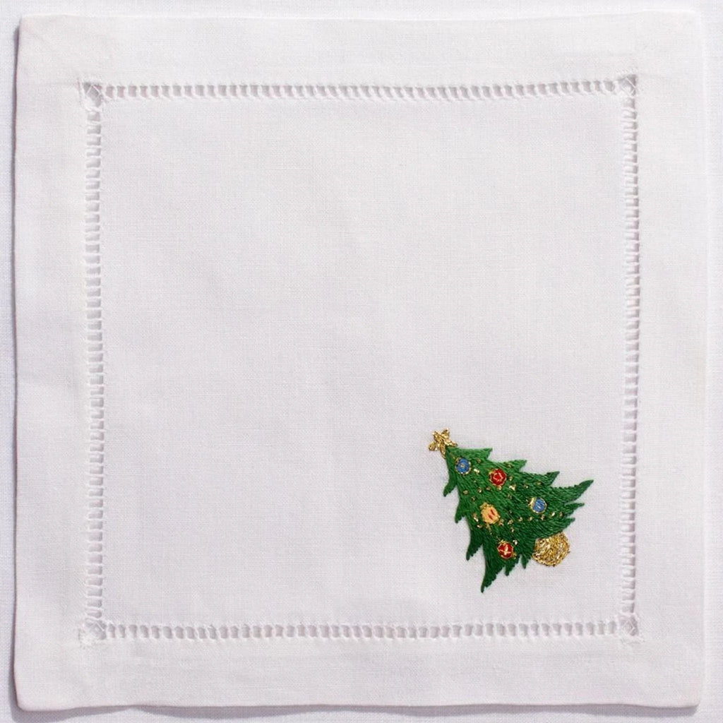 Set of 4 Christmas Tree Cocktail Napkins - Christmas Cocktail Napkins - The Well Appointed House