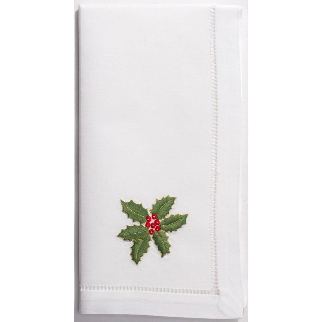 Set of 4 Holly Gold Christmas Dinner Napkin - Christmas Dinner Napkins - The Well Appointed House