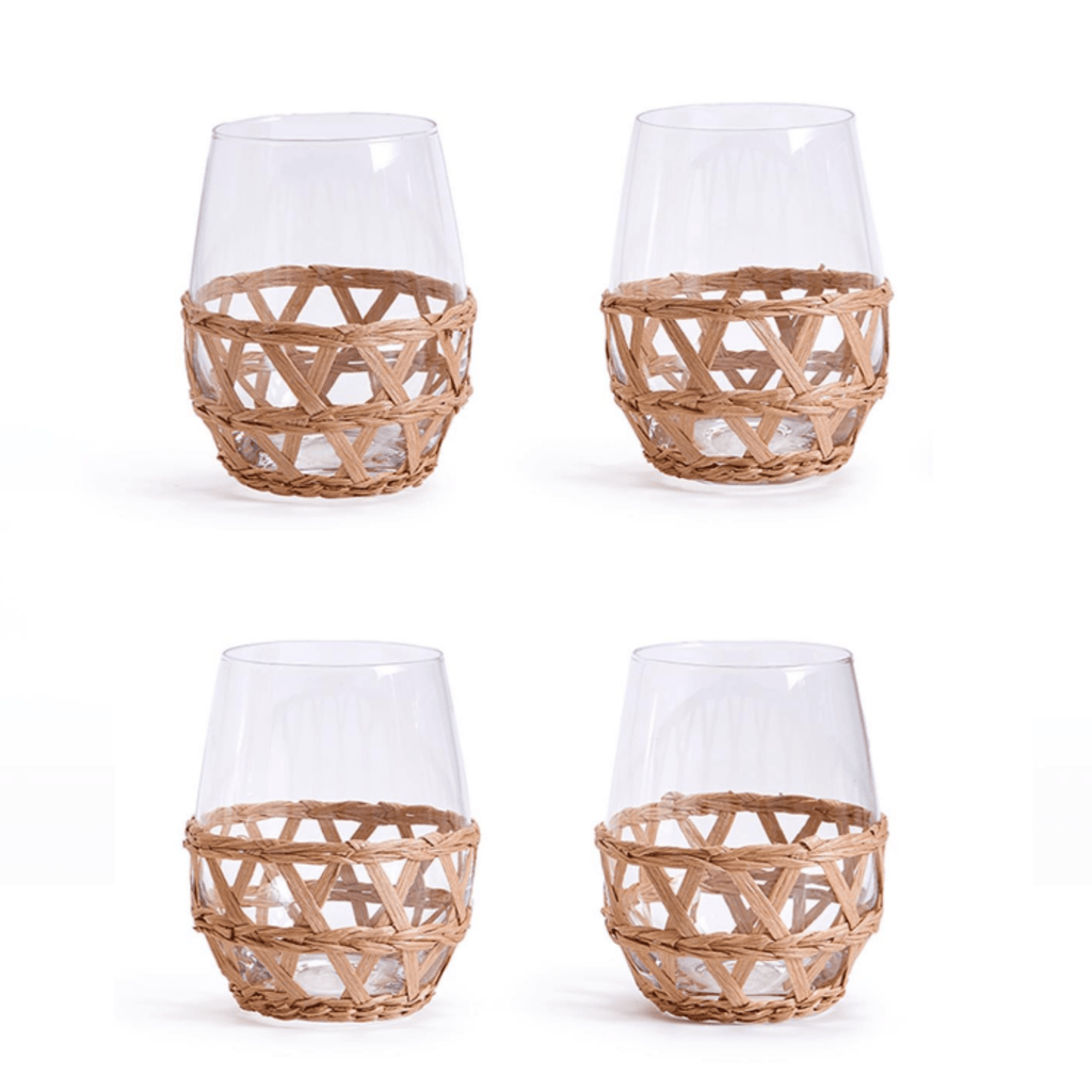 Set of 4 Island Chic Hand-Woven Lattice Stemless Wine Glasses - Drinkware - The Well Appointed House