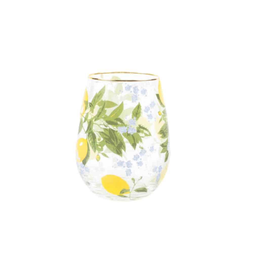 Set of 4 Lemon Floral Stemless Wine Glasses - Drinkware - The Well Appointed House