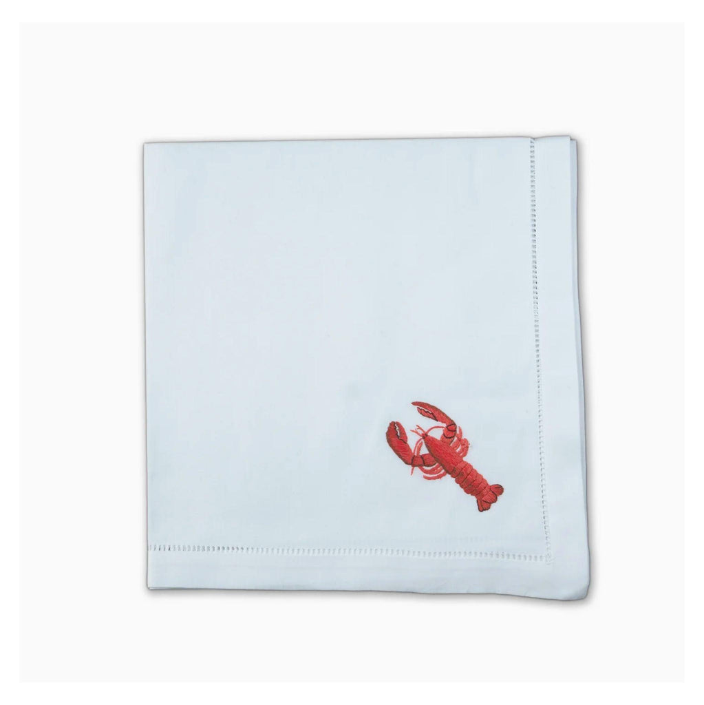 Set of 4 Lobster Design Embroidered Dinner Napkins - Dinner Napkins - The Well Appointed House