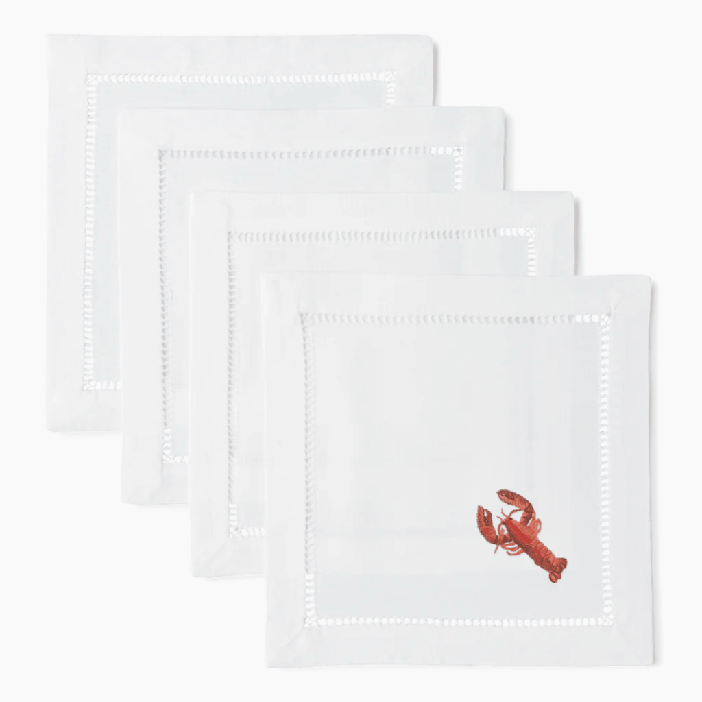 Set of 4 Lobster Embroidered Cocktail Napkins - Cocktail Napkins - The Well Appointed House
