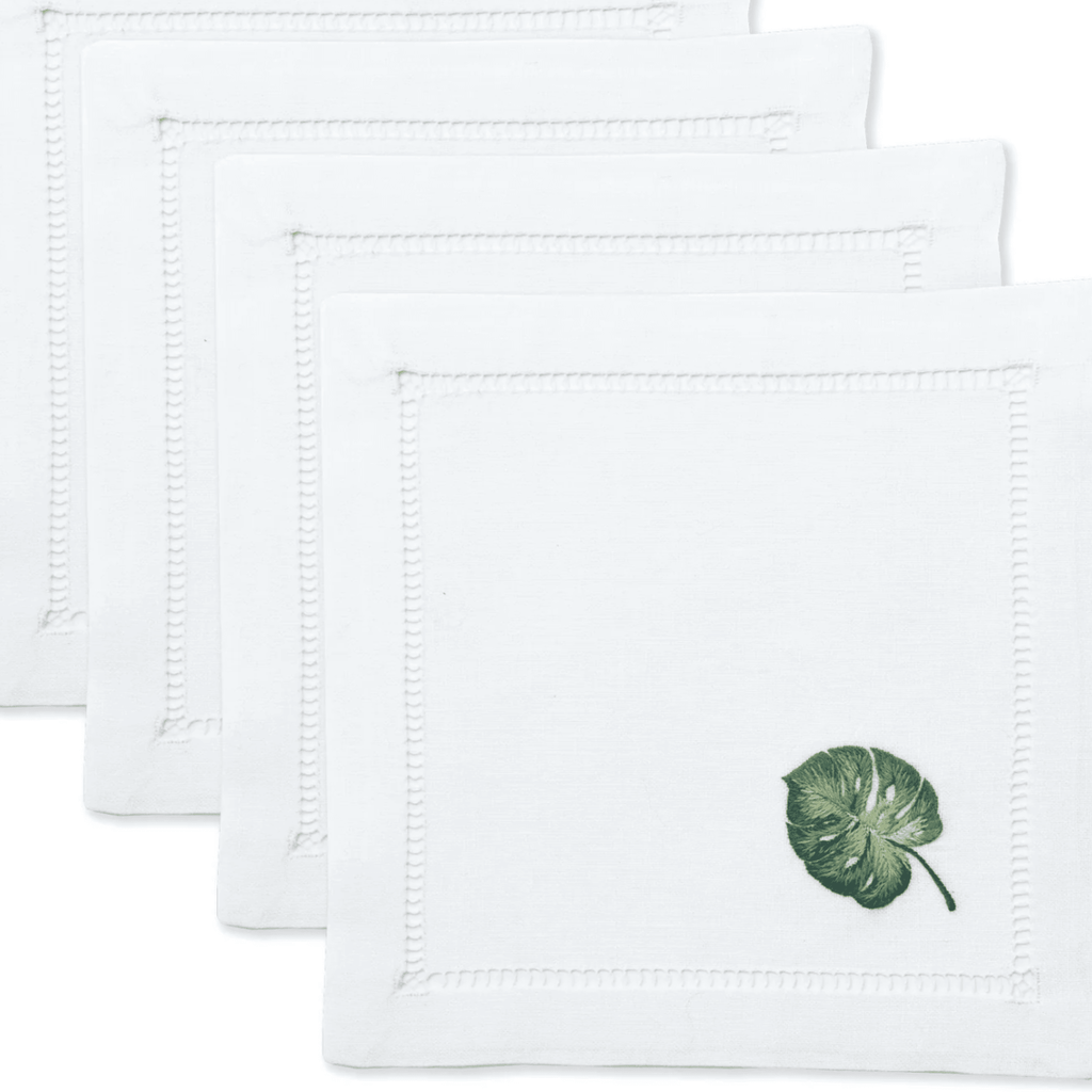 Set of 4 Tropical Leaf Cocktail Napkins - Cocktail Napkins - The Well Appointed House
