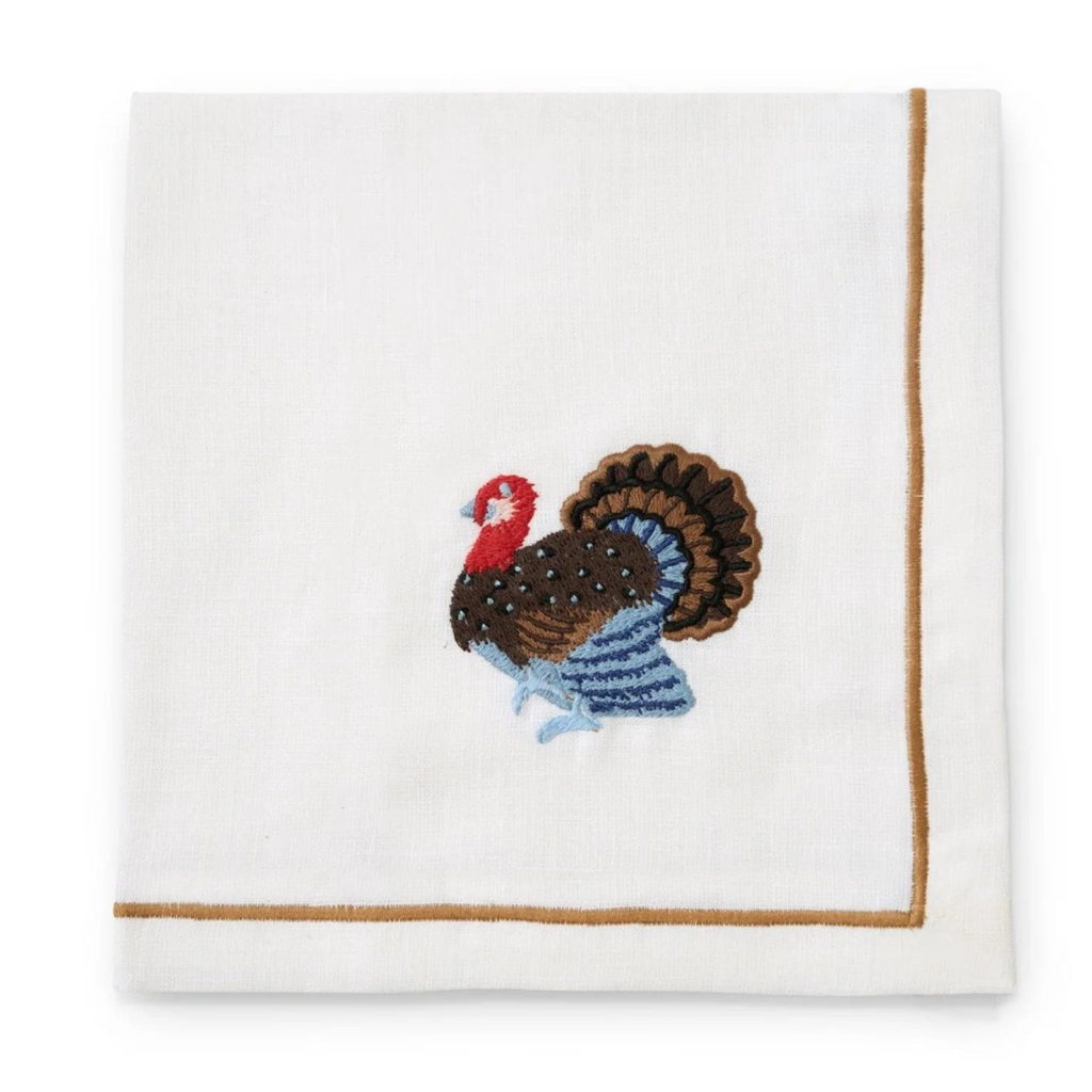 Set fo 4 Embroidered Turkey Dinner Napkins - The Well Appointed House 