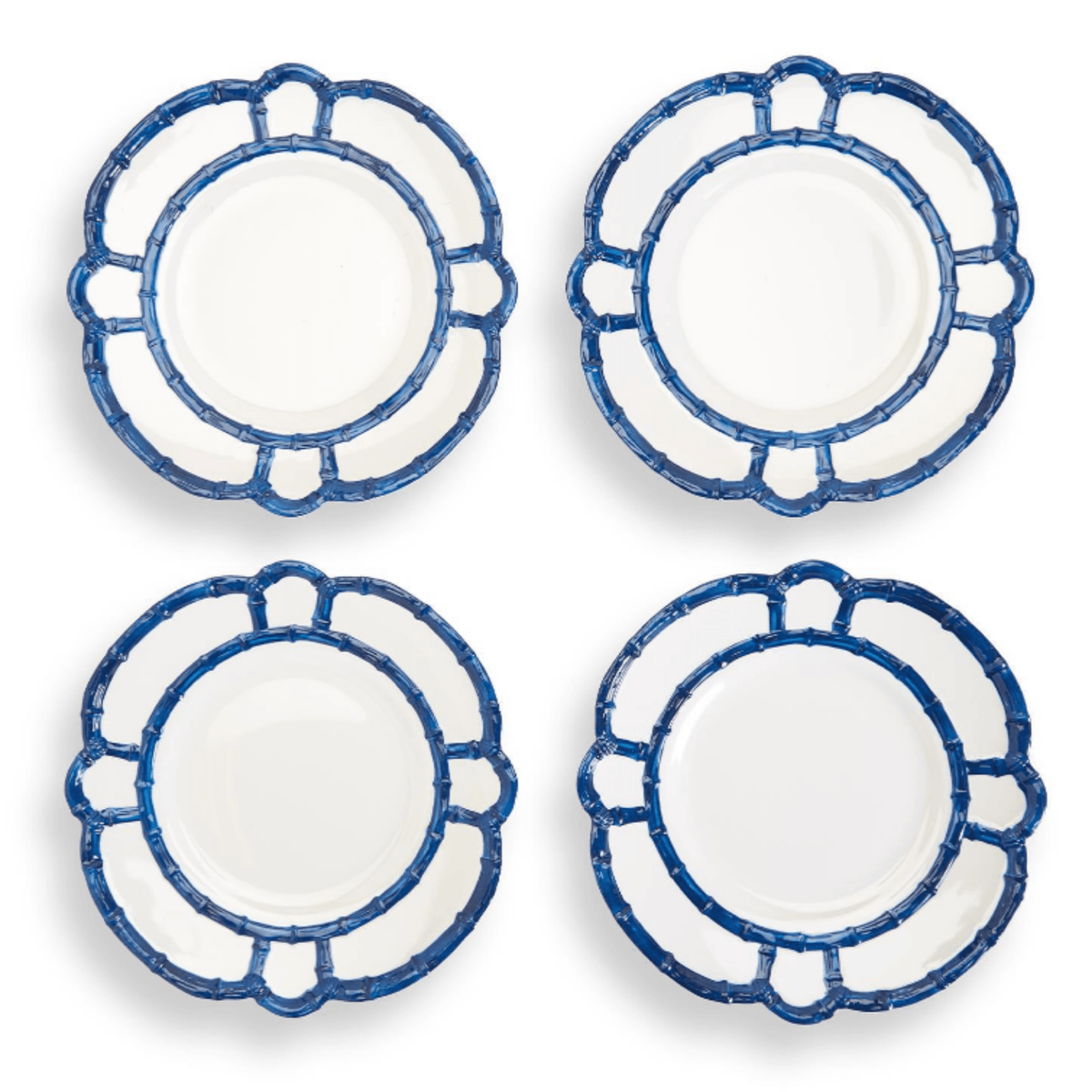 Set of Four Blue Bamboo Touch Melamine Dinner Plates